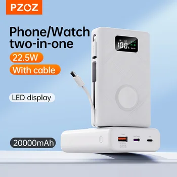 PZOZ 22.5 W כוח הבנק 20000mAh נייד מסוג C QC משטרת טעינה מהירה Powerbank סוללה חיצונית עבור ה-iPhone iWatch מטען אלחוטי