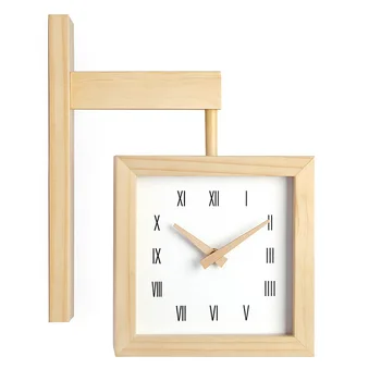 דו-צדדי עץ, שעון קיר מודרני בסלון שקט שעון 3d יצירתי כיכר קיר שעונים עיצוב הבית Duvar Saati מתנה FZ749