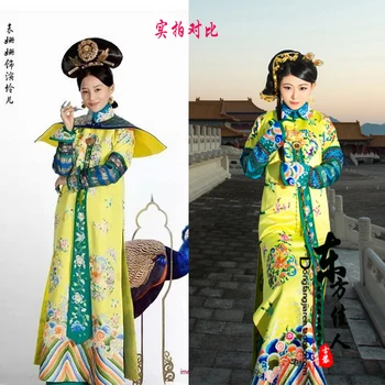 יואן Shanshan צהוב עדין רקמה תלבושות של נשים שושלת צ ' ינג נסיכה, תחפושת Hanfu על משחק טלוויזיה ארמון לנעול ZhuLian
