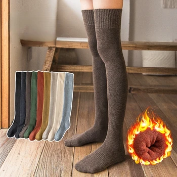נשים גרביים סתיו חורף מעובה גרביים עד הברך פוליאסטר כותנה טרי חם הירך גבוהה גרביים המכללה סגנון ארוך גרבי