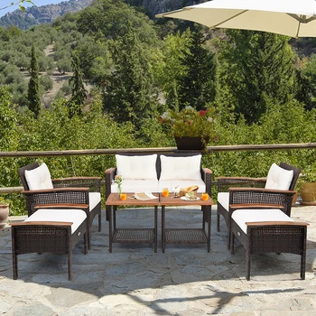 7 חתיכות המשפחה פטיו קש מרופדת השיחה רהיטים להגדיר חיצונית שולחן קפה ריהוט גן מגדיר עבור המסיבה
