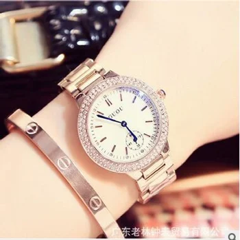 HK העליון 8141 מותג אופנה כחול צפה רוז זהב פלדה בנד שעון נקבה יהלום קוורץ שעונים עמיד למים מתנה יוקרה, שעוני יד