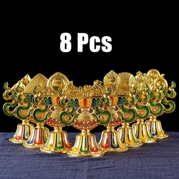 8Pcs צבוע הטיבטי חרוט שמונה המשמח פסל טנטרי סגסוגת מלאכת מציע בודהה שולחן העבודה הביתי המזבחות קישוט