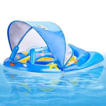 פעוט לצוף טבעת הבריכה Floatie מתנפחים לשחות, לצוף עם נשלפת קרם הגנה החופה לשחות טבעת אימונים עבור ילדים מקורה חיצוני