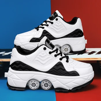 דפורמציה פארקור נעליים ארבעה גלגלים סיבובים של נעלי ריצה 2023 מקרית סניקרס יוניסקס לעוות רולר נעליים להחליק על נעליים