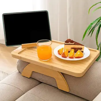 ספה מגש שולחן ספה משענת יד קליפ על מגש עץ טבעי יכול חטיף קפה יהיה מעשי השולחן מגש טלוויזיה נייד להציב לוח לא U9Q3