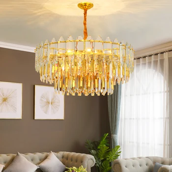 מודרני נברשת תאורה Led מנורת תקרה תאורה פנימית קישוט סלון יוקרה זהב בסגנון נברשת קריסטל