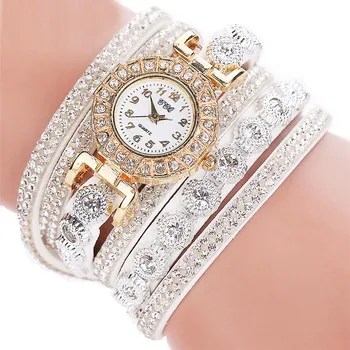 נשים שעון אופנה עור עם צמידי יהלומים לנשים גבירותיי שעונים שעון מזדמן אופנה אצילי אלגנטי Relogio Feminino