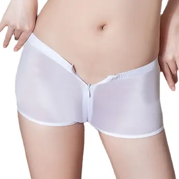 סקסית מבריק גבוה לחתוך בוקסר לנשים שקוף רוכסן פתוח במפשעה מיני מכנסיים מותן נמוכה גבוהה אלסטי ססגוניות קצר תחתונים