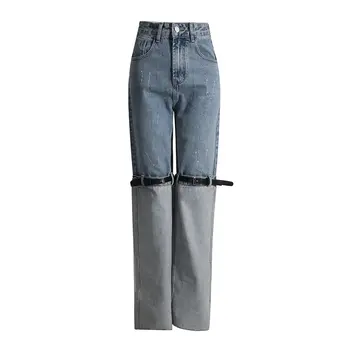 לנשים ג 'ינס מכנסיים משולבים רגל ישרה במצוקה שטף גבוה המותניים ג' ינס רופף אופנת רחוב מזדמן משרד ליידי בקיץ מכנסיים