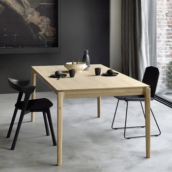 נורדי אלון מעץ מלא שולחן האוכל בבית קטן בדירה מודרנית, מלבנית פשוטה שולחן סלון שולחן אוכל שולחן האי