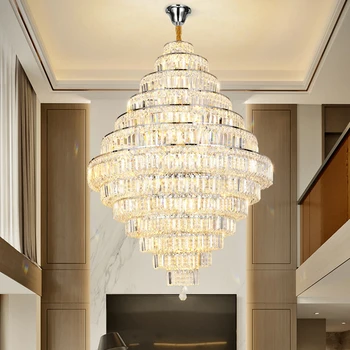יוקרה חלול LED נברשת קריסטל 3 צבע עמעום 85~265V זהב / כסף הגוף תליון אור חיה בלובי המלון תאורה