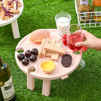 נייד פלסטיק מתקפל שולחן קטן חיצוני יין שולחן חיצוני כוס יין היינות שולחן פיקניק בחוף יין לשולחן