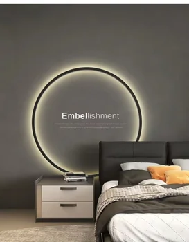 LED מודרני קצר מנורת קיר סלון חדר שינה רקע מעגלי אור החג מנורות קיר אווירה קישוט תאורה