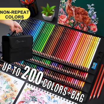 200/180/150/120/72/48 צבע מים & שמן צבע עפרונות עם שקית אחסון עץ רך צבע העיפרון לילדים ציור סקיצה אספקה
