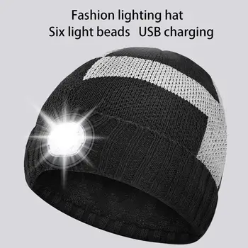 פנס חמים כובע סרוג עם מנורת Led אופנה ניגוד צבעי הכובעים, הכובע נטענת אור Led עבור טיולים חיצוני קמפינג