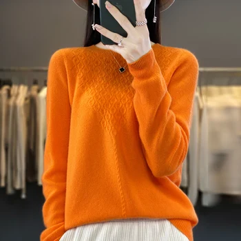 הסתיו והחורף חדש 100% טהור הסוודר של נשים סביב צוואר לסרוג שרוול ארוך צבע מוצק אקארד סוודר סוודר