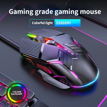 Wired Gaming Mouse USB עכבר מחשב משחקים RGB Mause גיימר העכבר 6 לחצן LED שקט עכברים למחשב נייד 3200DPI