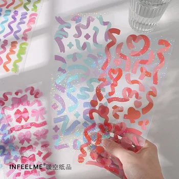 1 גיליון צבעוני של הסרט לייזר סדרת מדבקות צבעוניות יומן DIY חומר קישוט ציוד לבית הספר Kawaii כתיבה