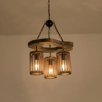 לופט וינטג ' עץ תליון מנורה סגנון תעשייתי חנות בגדים סיר חם מסעדה בר קפה יצירתי האמריקאי אורות תליון