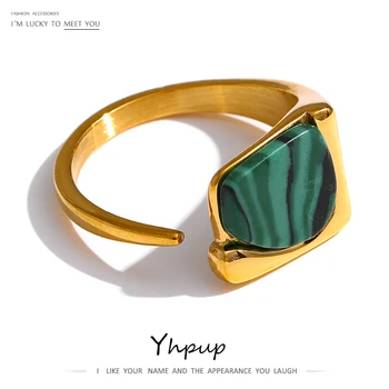 Yhpup חדש נירוסטה נשים טבעת תכשיטי וינטאג ' אבן טבעית פתיחת מתכת טבעת אצבע joyería acero inoxidable mujer מתנה