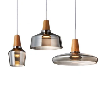 נורדי תליית מנורה השעיה Luminaire הסלון גופי E27 Led מודרנית עץ אורות תליון זכוכית לופט תעשייתי עיצוב