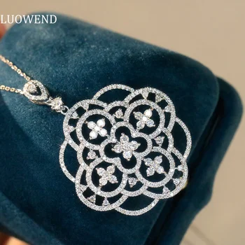 LUOWEND מוצק לבן 18K שרשרת זהב, יהלומים אמיתיים שרשרת תליון רומנטי בוהמיה סגנון מצוין עבור נשים גבוה מסיבת האירוסין