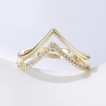 NINGAN פשוטה בנות טבעת כפולה נשים טבעות נישואין אופנה תכשיטים אבן זירקון החברה מתנה ליום הנישואין