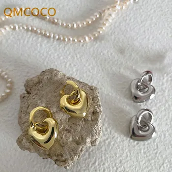 QMCOCO פשוטה אופנה חלקה לב להשתלשל עגילים לנשים רומנטיות מסיבת חתונה אלגנטית כמה תכשיטים חדשים ההגעה