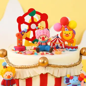 סיליקון ליצן בקרקס. פונדנט עוגת קישוט עוגת קישוט עוגת יום הולדת קרקס לילדים מקלחת בייבי בנות שמחה טופר נושא D8N0