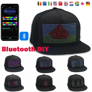 RGB Bluetooth LED היפ הופ כובע זוהר גלילת הודעה כובע בייסבול בקרת יישום מסיבה אישית שפות קאפ