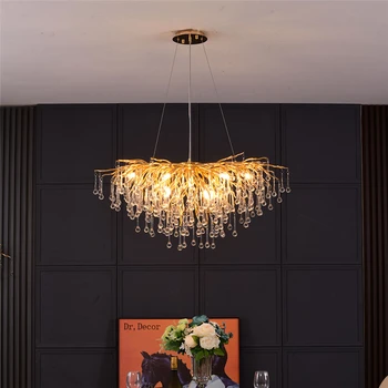מודרני לופט LED קריסטל נברשות זהב סגלגל ברק מסעדת קישוט אורות התקרה תאורה חדר סלון וילה