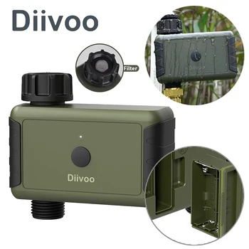 Diivoo Bluetooth שעון העצר של מים בגינה, שליטה מרחוק השקיה טיימר, השקיה בטפטוף עם גשם עיכוב השקיה אוטומטית