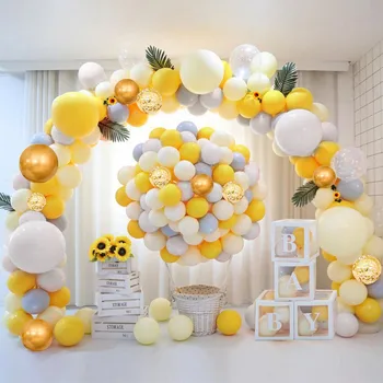 102PCS מקרון בלון צהוב גרלנד על חתונה מקלחת תינוק ילדים ילדה יום הולדת קישוט מלאכותי חמניות גפן