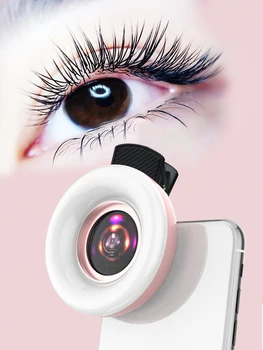 עדשת מאקרו לנייד 15X למלא טבעת אור Selfie לחיות המנורה עדשת המצלמה עם LED פלאש אוניברסלי חכם נייד האור קליפ