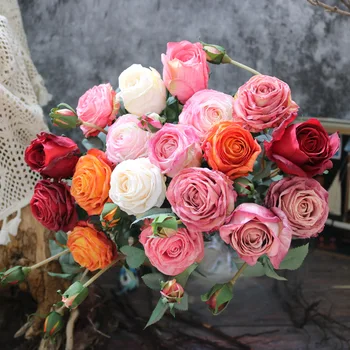 6pcs הנמכר ביותר ורדים מלאכותית, פרחי משי DIY עיצוב הבית עיצוב חתונה מזויפת סימולציה פרחים לקישוט הבית