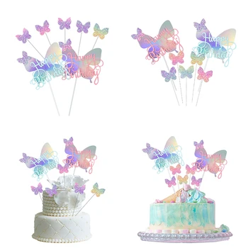 6pcs/סט יום הולדת שמח נצנצים פרפר עליונית עוגת הנסיכה הילדה מסיבת יום הולדת קישוט עוגת מתנות לתינוק מקלחת