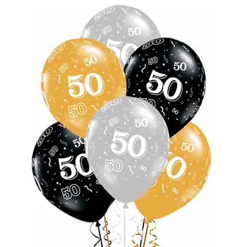 יום הולדת 50 עיצוב 10pcs 12inch זהב כסף שחור גומי בלונים 50 שנה יום הולדת שמח קישוטים למסיבה למבוגרים הליום בלון