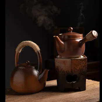 כבשן שינוי רטרו תה מחמם את התנור בטמפרטורה גבוהה עמיד קרמיקה קומקום סט ידית צד פחם הכיריים סיר Teaware
