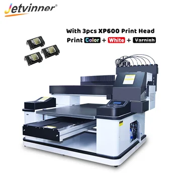 Jetvinner A1 מדפסת UV עם 3pcs XP600 ראש הדפסה בפורמט רחב הדפסת UV מכונת מקרה טלפון גליל מתכת זכוכית הדפסה