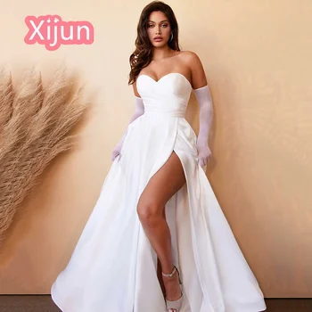Xijun שנהב קו שמלות ערב מתוקה ללא שרוולים ערב הסעודית קפלים נשים שמלות לנשף ללא משענת לשסף את הגלימות דה לנשף