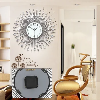 60x60cm פאר מודרני גדול אמנות ליהלום העגול שעון קיר בבית חיים קישוט החדר