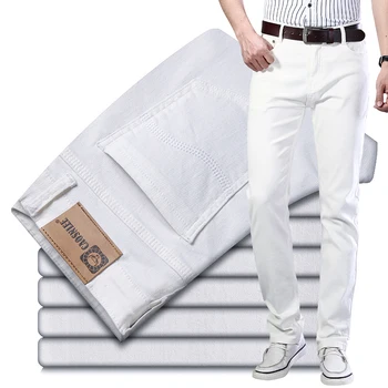 האביב קיץ של גברים לבנים למתוח רגיל יתאים ג 'ינס בסגנון קלאסי עסקי מזדמן כותנה סלים מכנסיים מכנסי ג' ינס הגברי מותג