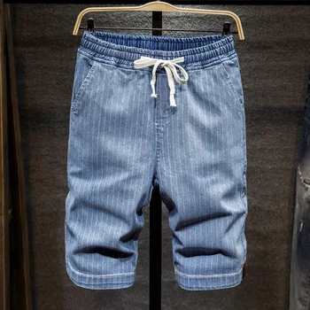 בתוספת גודל 5XL 6XL 7XL גברים פסים קצרים ג 'ינס 2020 קיץ אופנה חדשה מתקדמת למתוח מזדמן מכנסי ג' ינס קצרים מכנסיים זכר מותג