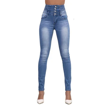 לנשים ג 'ינס כחול לדחוף את העיפרון מכנסי ג' ינס בנות בציר גבוהה המותניים ג 'ינס מקרית למתוח רזה אמא ג' ין רזה נשית