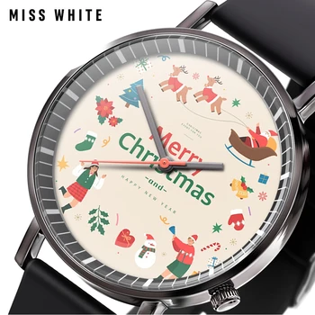 חדשות אופנה אופנה חג המולד גברים ונשים שעונים עץ חג המולד הזקן מתנה שעון קוורץ שעון יד רצועת גומי