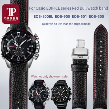 עור צפו רצועת 22mm על Casio השעון סממן EQB-800BL 900 501 500 רד בול מירוץ מעוקל ממשק צמיד שחור אדום הרצועה.