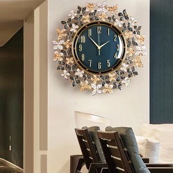 פרפר אמייל שעון שעון קיר הסלון בבית אופנה בסגנון אירופאי אור יוקרה יצירתי אמנות קישוט קיר קוורץ שעון