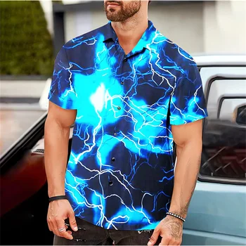 של הגברים חולצה קיץ חולצת הוואי ברק הדפס כחול חיצונית רחוב שרוול קצר בגדים אופנתיים רחוב מעצב 6 צבעים