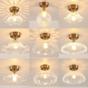 רטרו Led אורות בראס זכוכית מנורת תקרה החיים המודרניים קישוט חדר Lampara Techo מנורת תקרה בחדר השינה נברשת הברק